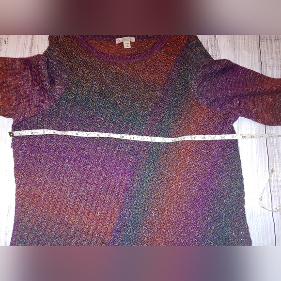 Asymmetrical Sweater, 3/4 sleeves, reddish orange, purple, green , 1X - Picture 6 of 11